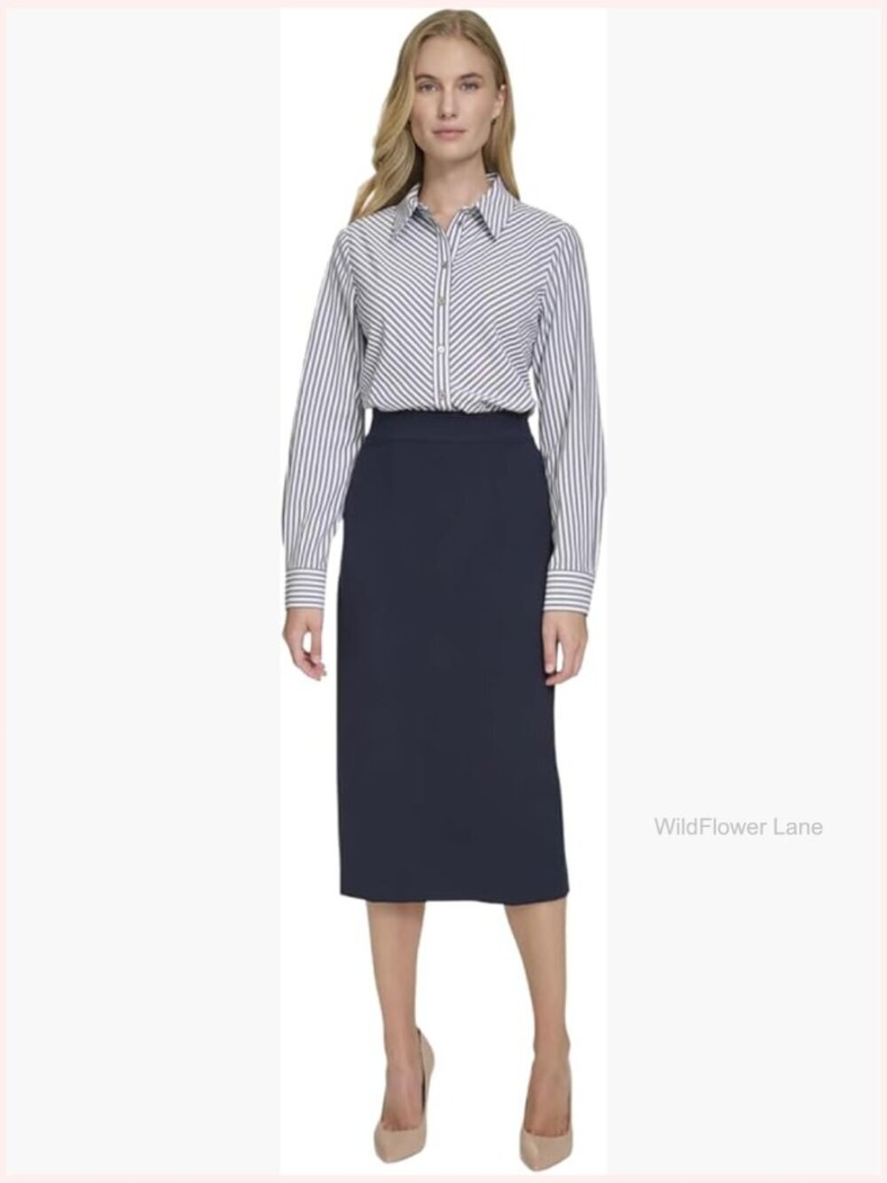 Long Sleeve Button Down Shirt with Tie Neck
